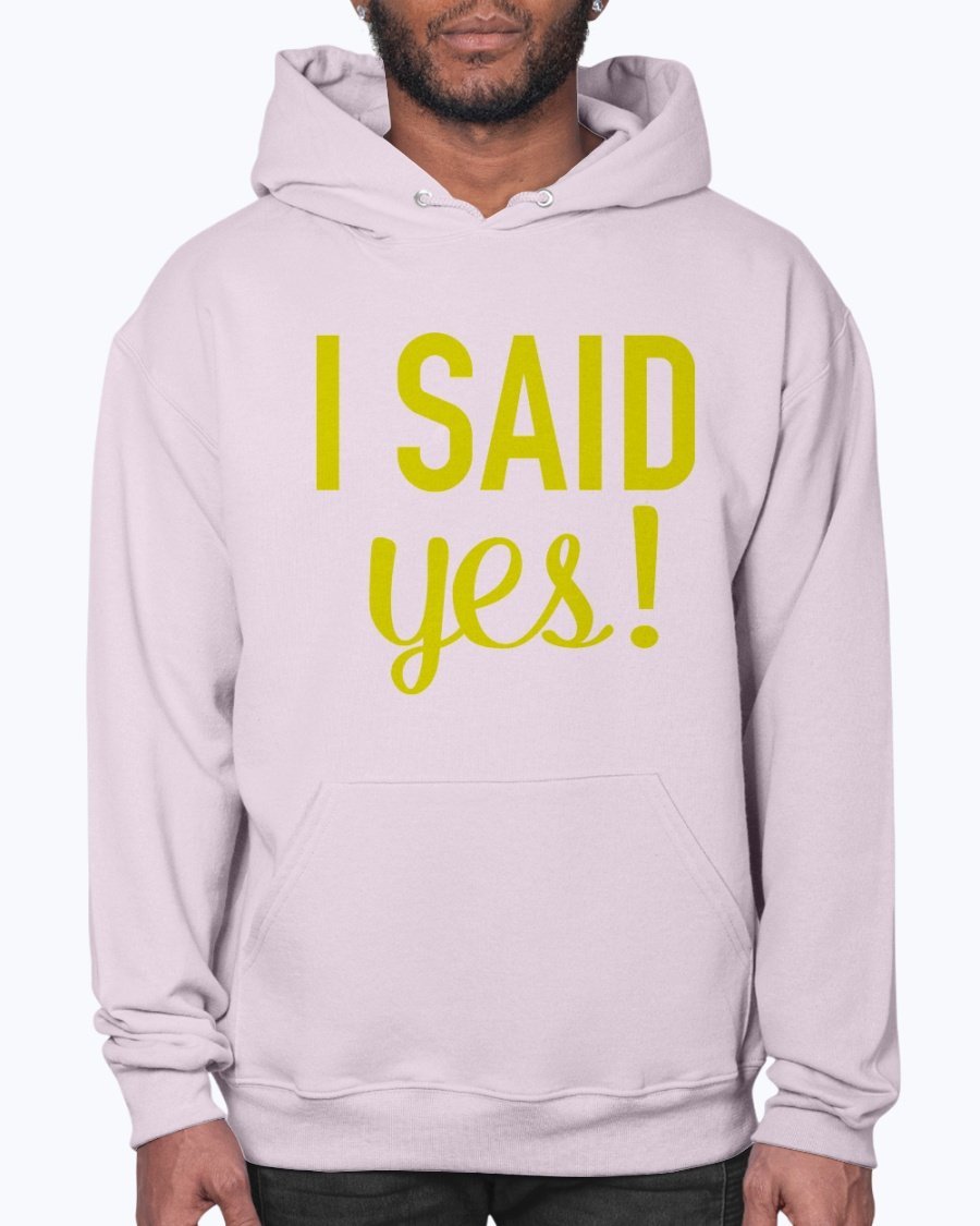 I Said Yes Bridal and Wedding Hoodie in soft fleece, featuring a front pouch pocket and stylish hood.