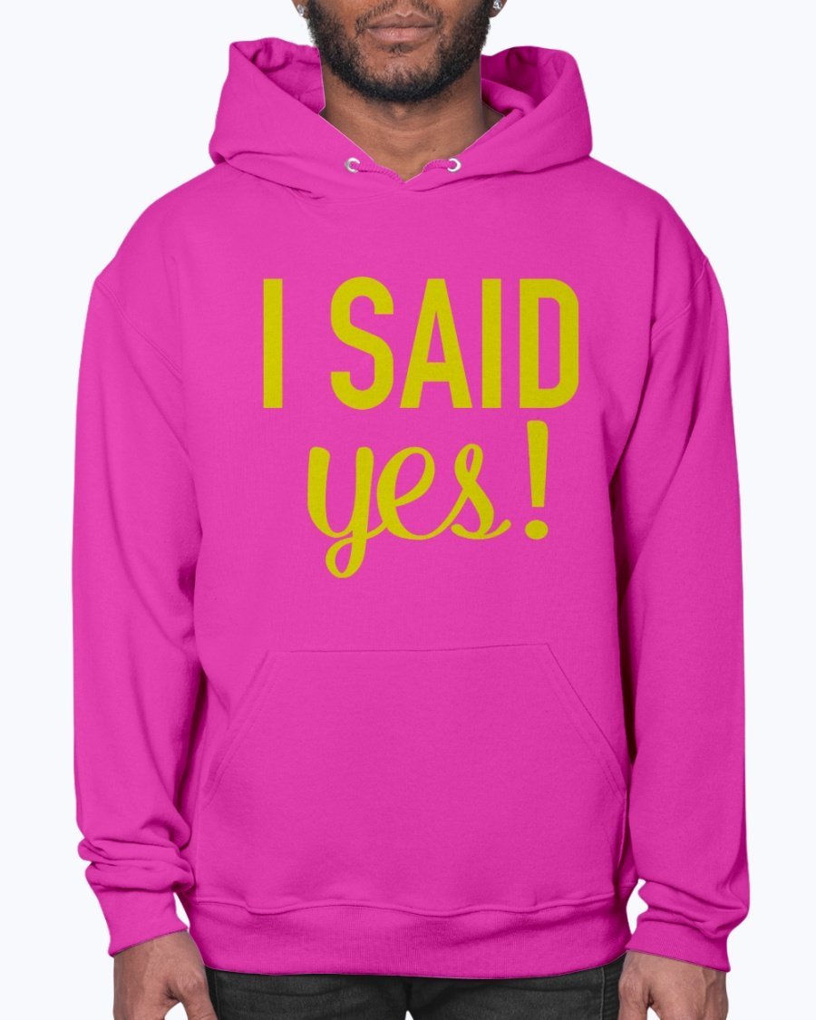 I Said Yes Bridal and Wedding Hoodie in soft fleece, featuring a front pouch pocket and stylish hood.