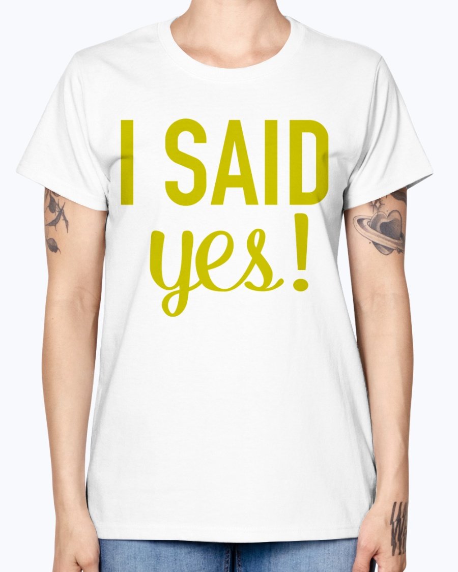 I Said Yes Bridal and Wedding Missy T-Shirt in various colors, showcasing a stylish scoop neck and cap sleeves.