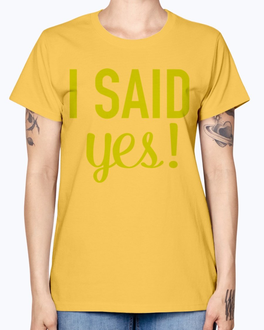 I Said Yes Bridal and Wedding Missy T-Shirt in various colors, showcasing a stylish scoop neck and cap sleeves.