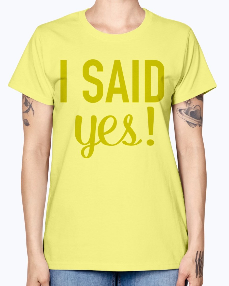 I Said Yes Bridal and Wedding Missy T-Shirt in various colors, showcasing a stylish scoop neck and cap sleeves.