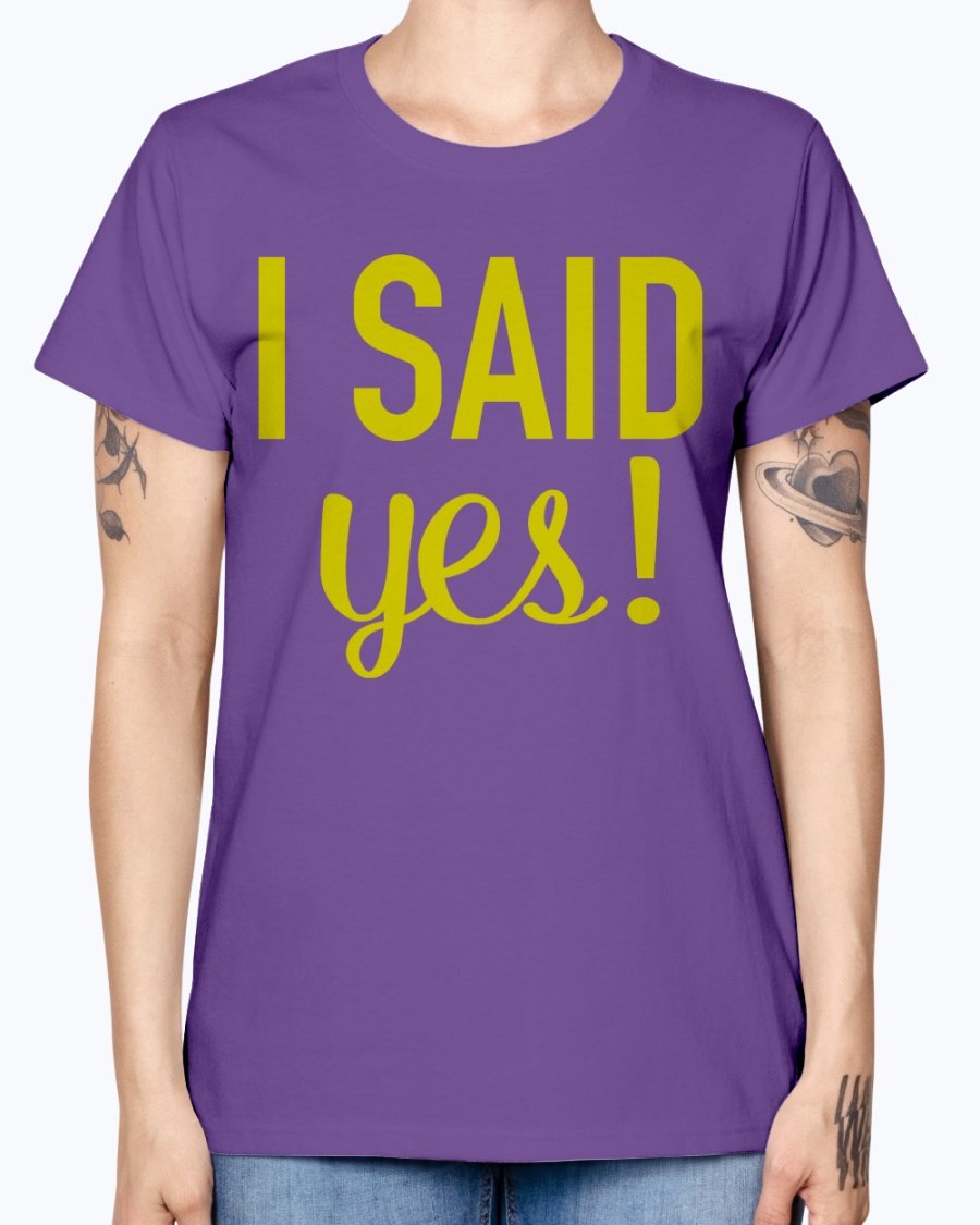 I Said Yes Bridal and Wedding Missy T-Shirt in various colors, showcasing a stylish scoop neck and cap sleeves.