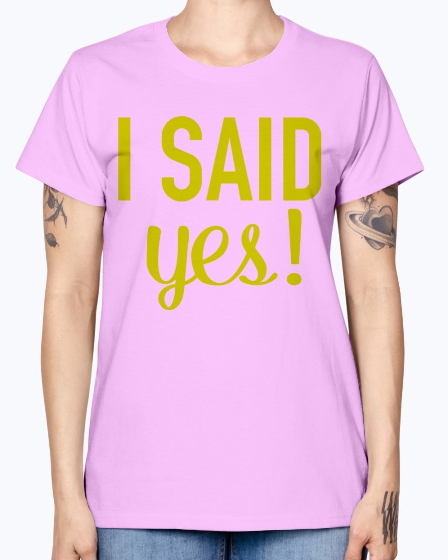 I Said Yes Bridal and Wedding Missy T-Shirt in various colors, showcasing a stylish scoop neck and cap sleeves.