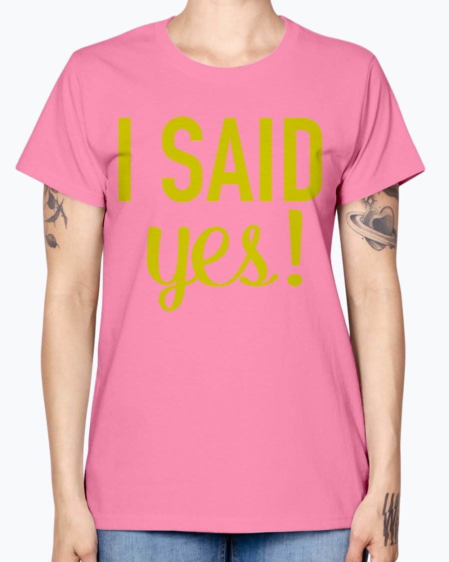 I Said Yes Bridal and Wedding Missy T-Shirt in various colors, showcasing a stylish scoop neck and cap sleeves.