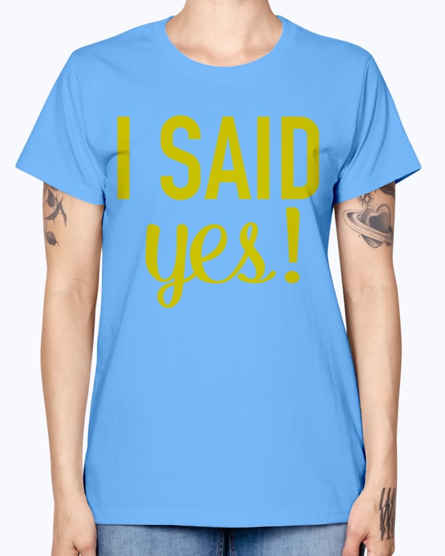 I Said Yes Bridal and Wedding Missy T-Shirt in various colors, showcasing a stylish scoop neck and cap sleeves.