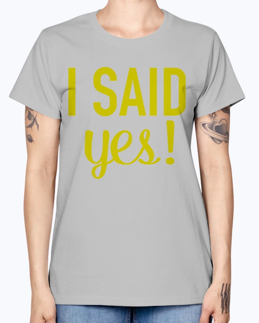 I Said Yes Bridal and Wedding Missy T-Shirt in various colors, showcasing a stylish scoop neck and cap sleeves.