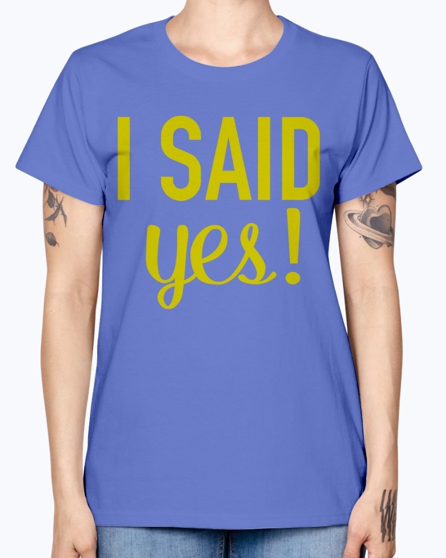 I Said Yes Bridal and Wedding Missy T-Shirt in various colors, showcasing a stylish scoop neck and cap sleeves.