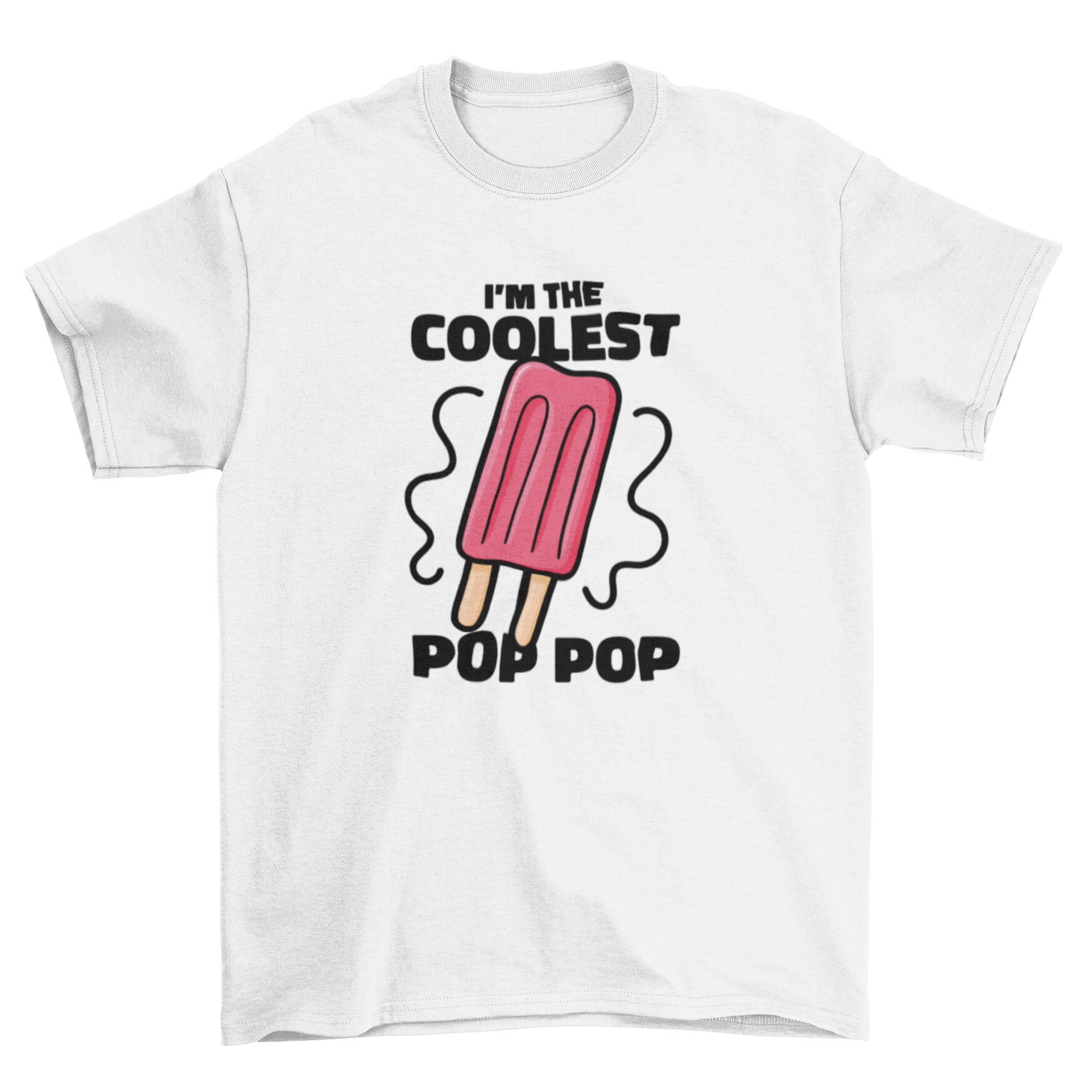 A colorful t-shirt featuring an ice cream graphic and the quote 'I'm the coolest pop pop'.