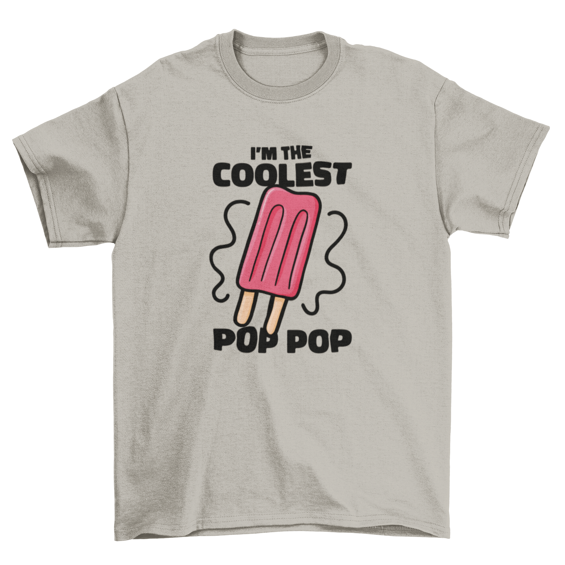 A colorful t-shirt featuring an ice cream graphic and the quote 'I'm the coolest pop pop'.