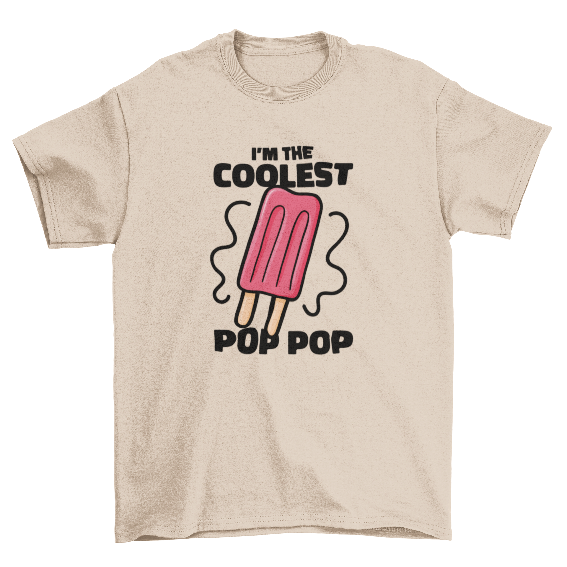 A colorful t-shirt featuring an ice cream graphic and the quote 'I'm the coolest pop pop'.