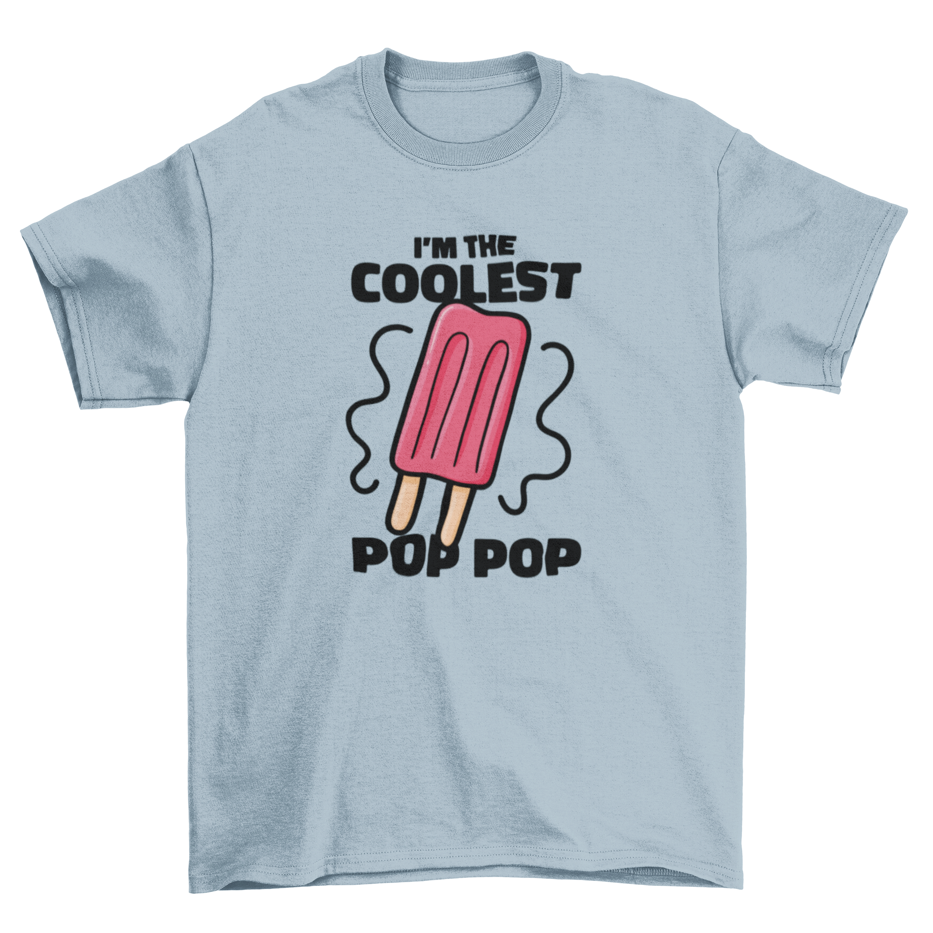 A colorful t-shirt featuring an ice cream graphic and the quote 'I'm the coolest pop pop'.