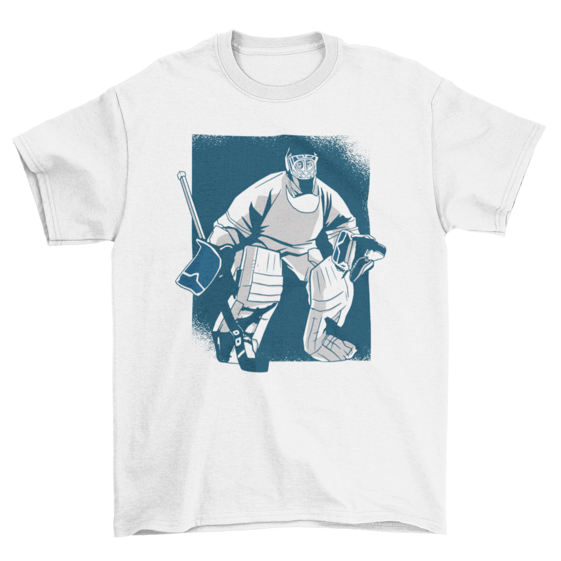 Ice hockey t-shirt featuring a dynamic illustration of an ice hockey player in action, showcasing vibrant colors and stylish design.