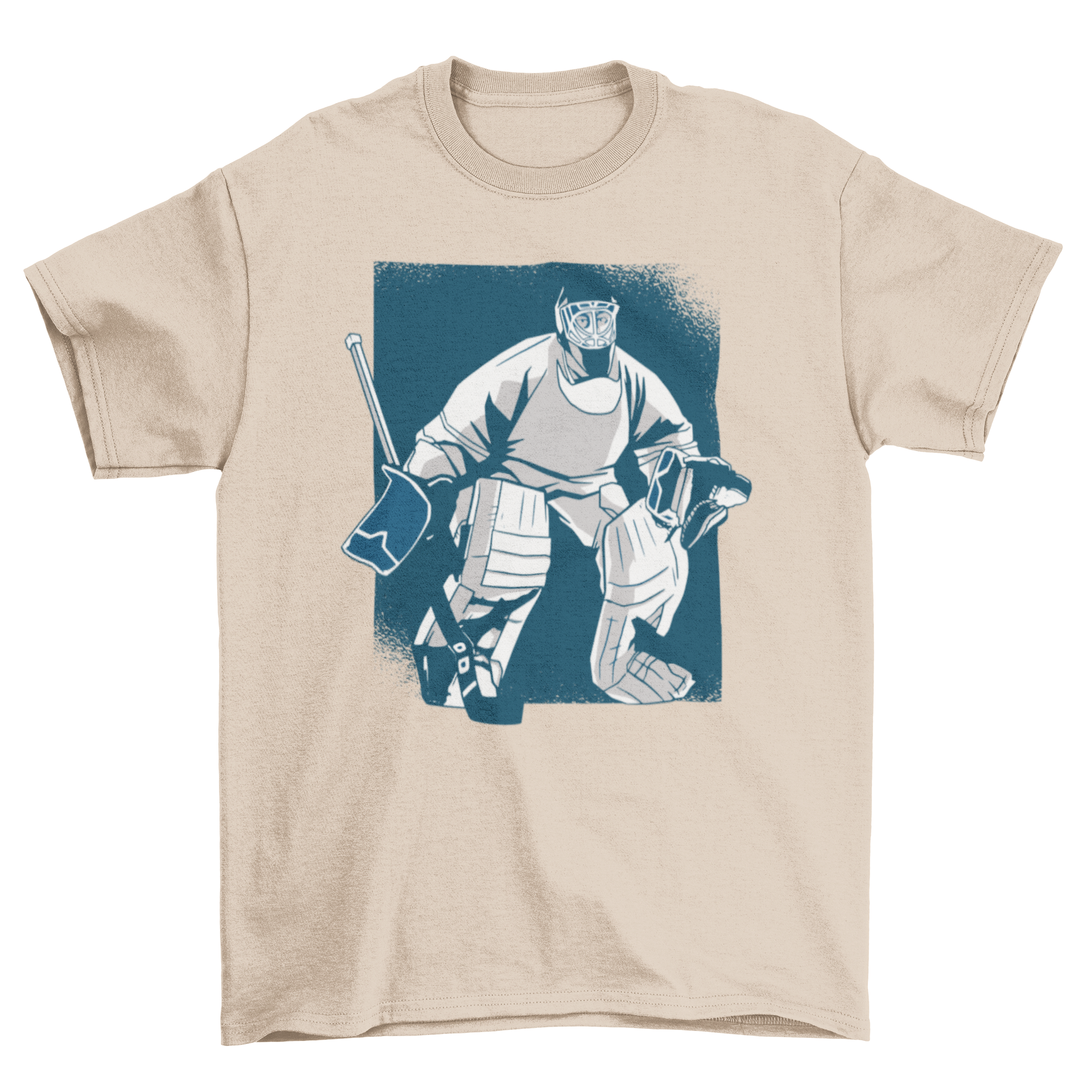 Ice hockey t-shirt featuring a dynamic illustration of an ice hockey player in action, showcasing vibrant colors and stylish design.