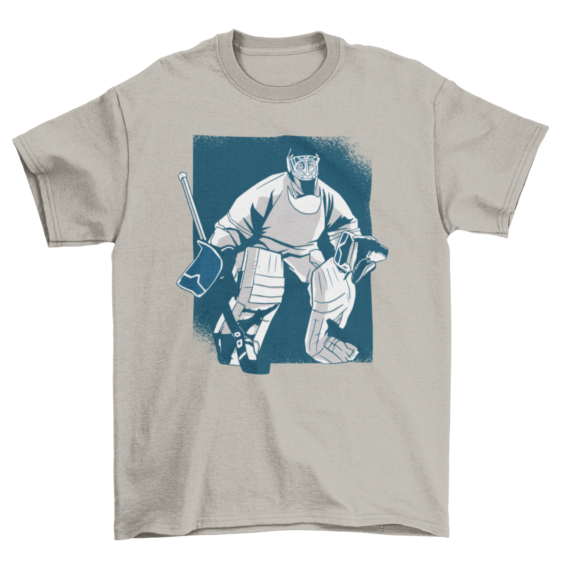 Ice hockey t-shirt featuring a dynamic illustration of an ice hockey player in action, showcasing vibrant colors and stylish design.