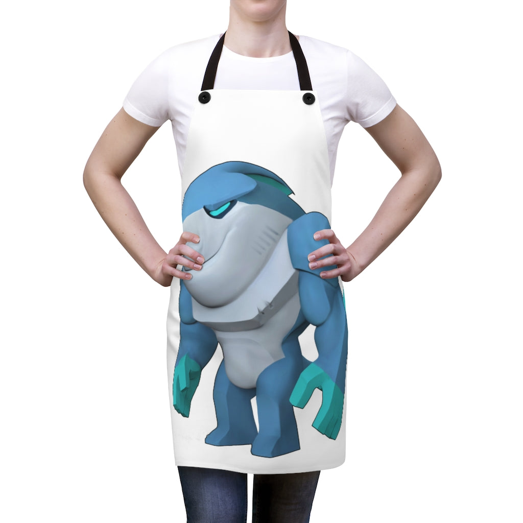 Stylish Ice Shark Apron made of durable polyester with black detachable twill straps, perfect for cooking and grilling.