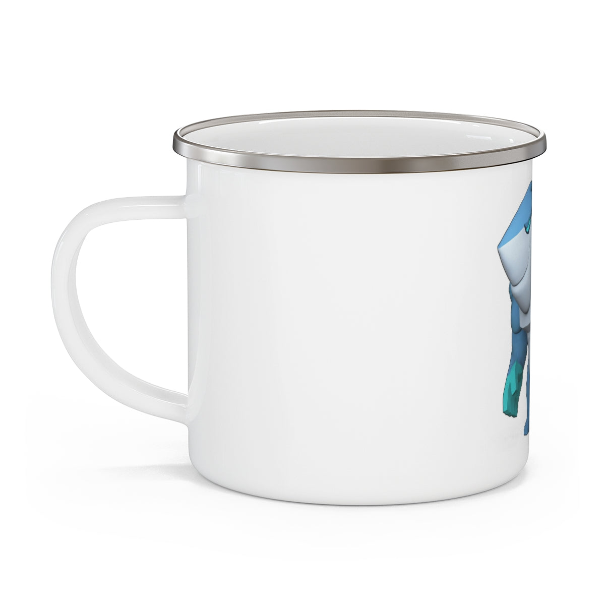 Ice Shark Enamel Camping Mug with a stylish design, featuring a C-handle and durable enamel coating, perfect for outdoor adventures.