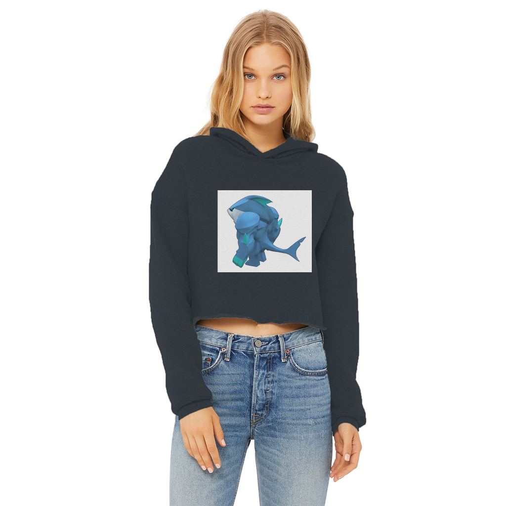 Ice Shark Ladies Cropped Raw Edge Hoodie in various colors with a stylish cropped design and raw edge hem.