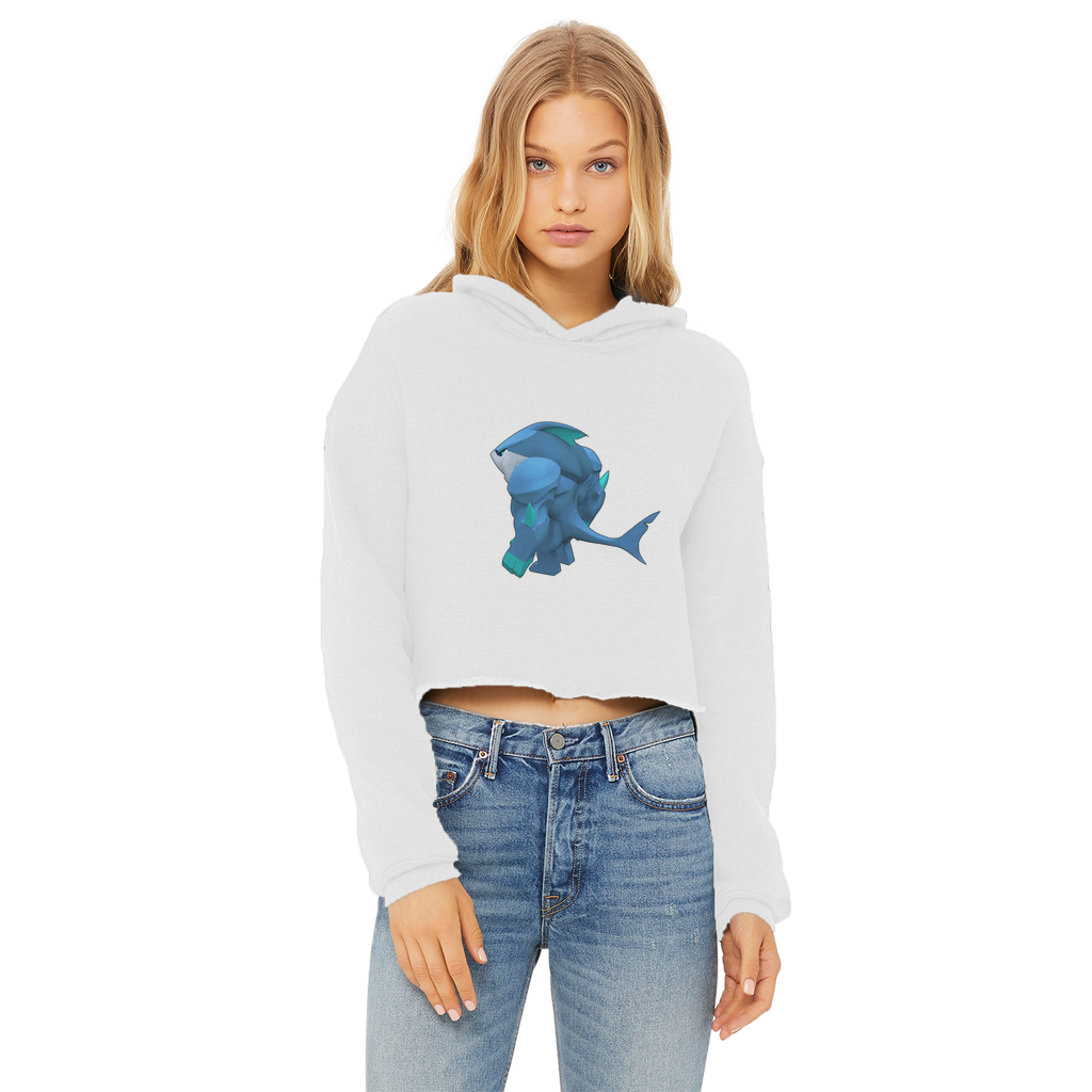 Ice Shark Ladies Cropped Raw Edge Hoodie in various colors with a stylish cropped design and raw edge hem.