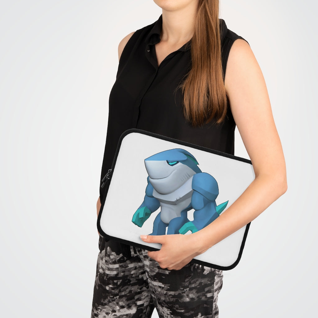 Ice Shark Laptop Sleeve featuring a customizable front design and black polyester back, ideal for protecting laptops during travel.