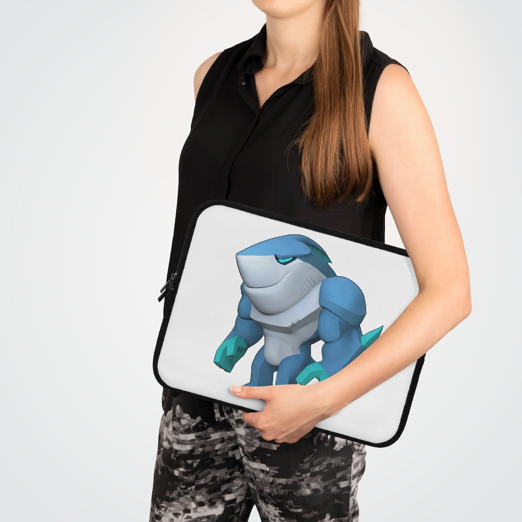 Ice Shark Laptop Sleeve featuring a customizable front design and black polyester back, ideal for protecting laptops during travel.