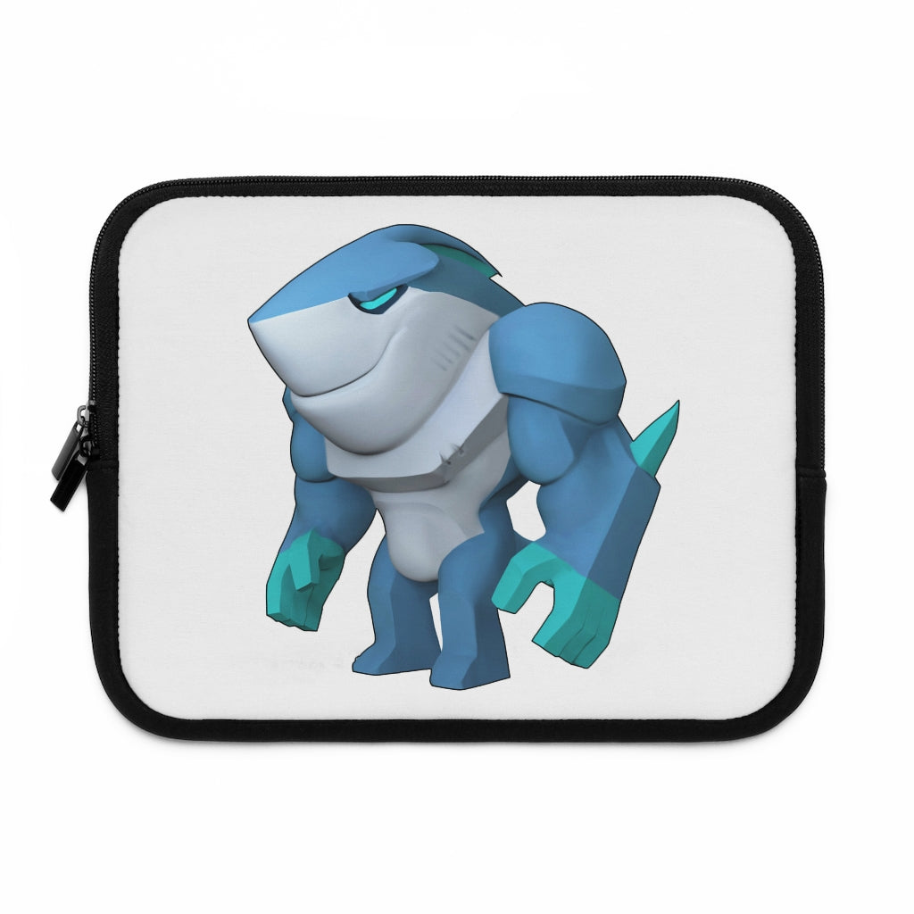 Ice Shark Laptop Sleeve featuring a customizable front design and black polyester back, ideal for protecting laptops during travel.