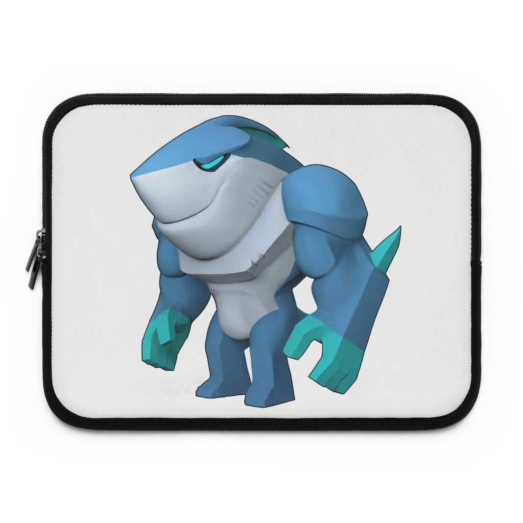 Ice Shark Laptop Sleeve featuring a customizable front design and black polyester back, ideal for protecting laptops during travel.