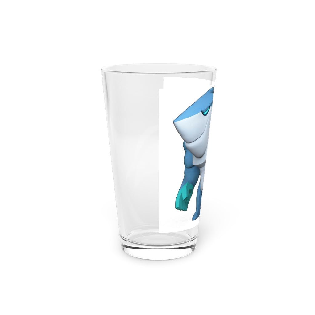 Ice Shark Pint Glass, 16oz, clear glass with custom printing options, ideal for beverages.