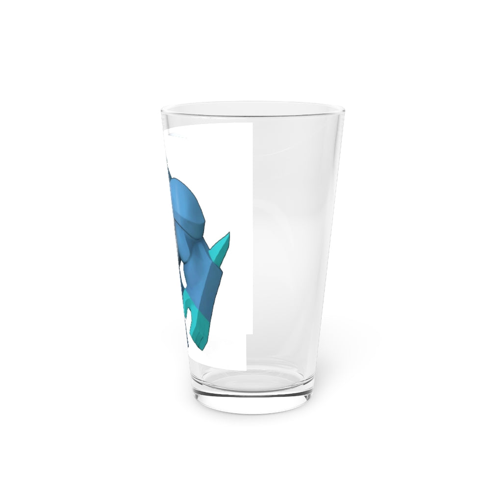 Ice Shark Pint Glass, 16oz, clear glass with custom printing options, ideal for beverages.