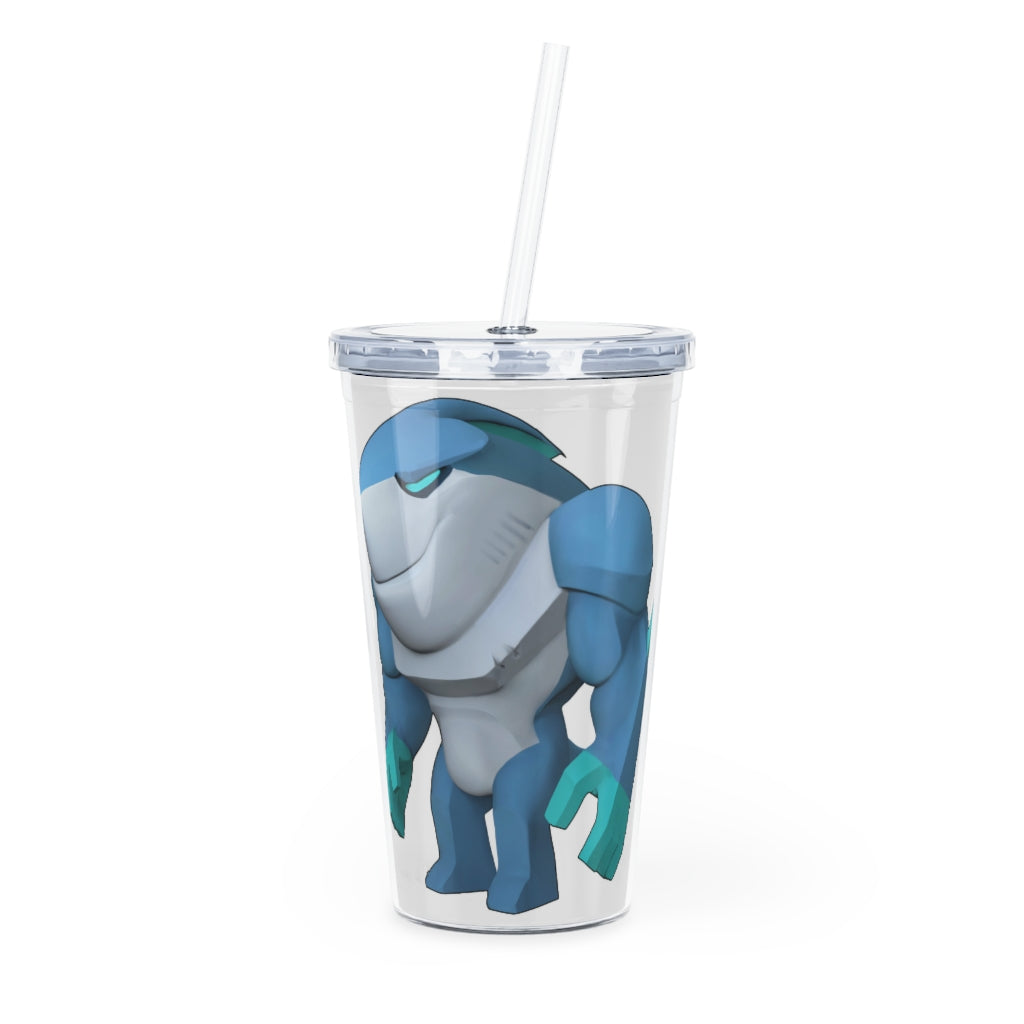 Ice Shark Plastic Tumbler with Straw, featuring a customizable design and double wall insulation, perfect for parties and events.