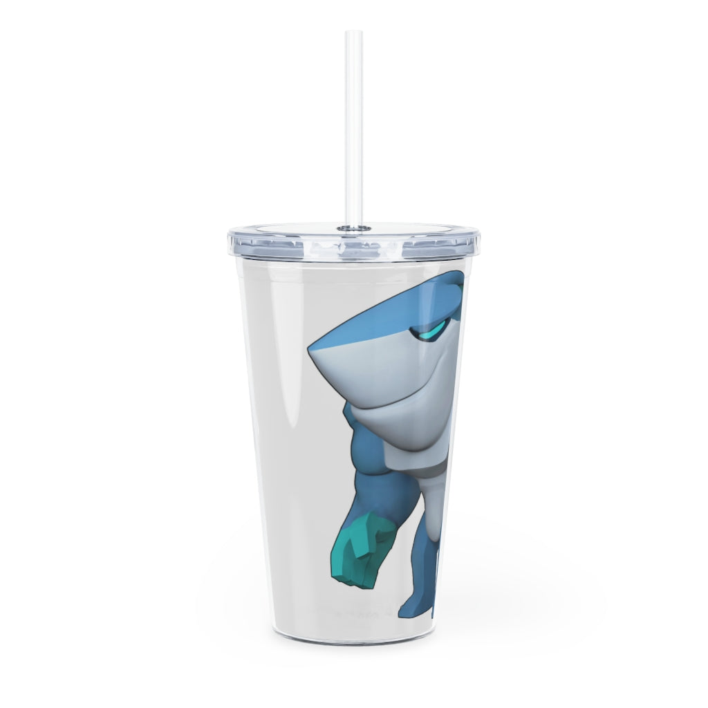 Ice Shark Plastic Tumbler with Straw, featuring a customizable design and double wall insulation, perfect for parties and events.