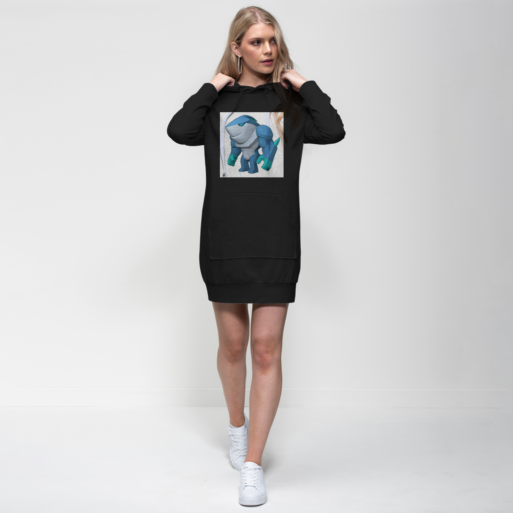 Ice Shark Premium Adult Hoodie Dress featuring a relaxed fit, hood with drawstring, and kangaroo pouch pocket in a stylish design.