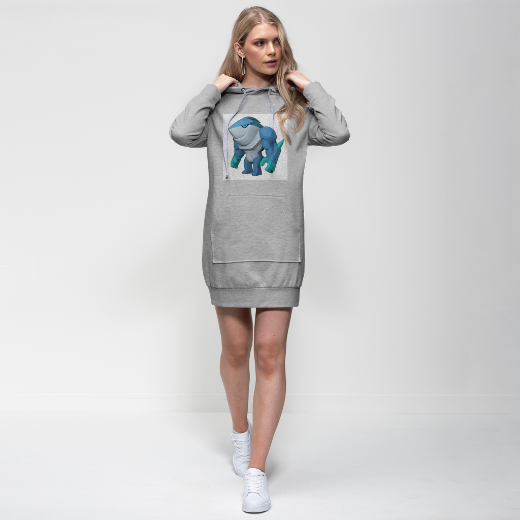 Ice Shark Premium Adult Hoodie Dress featuring a relaxed fit, hood with drawstring, and kangaroo pouch pocket in a stylish design.