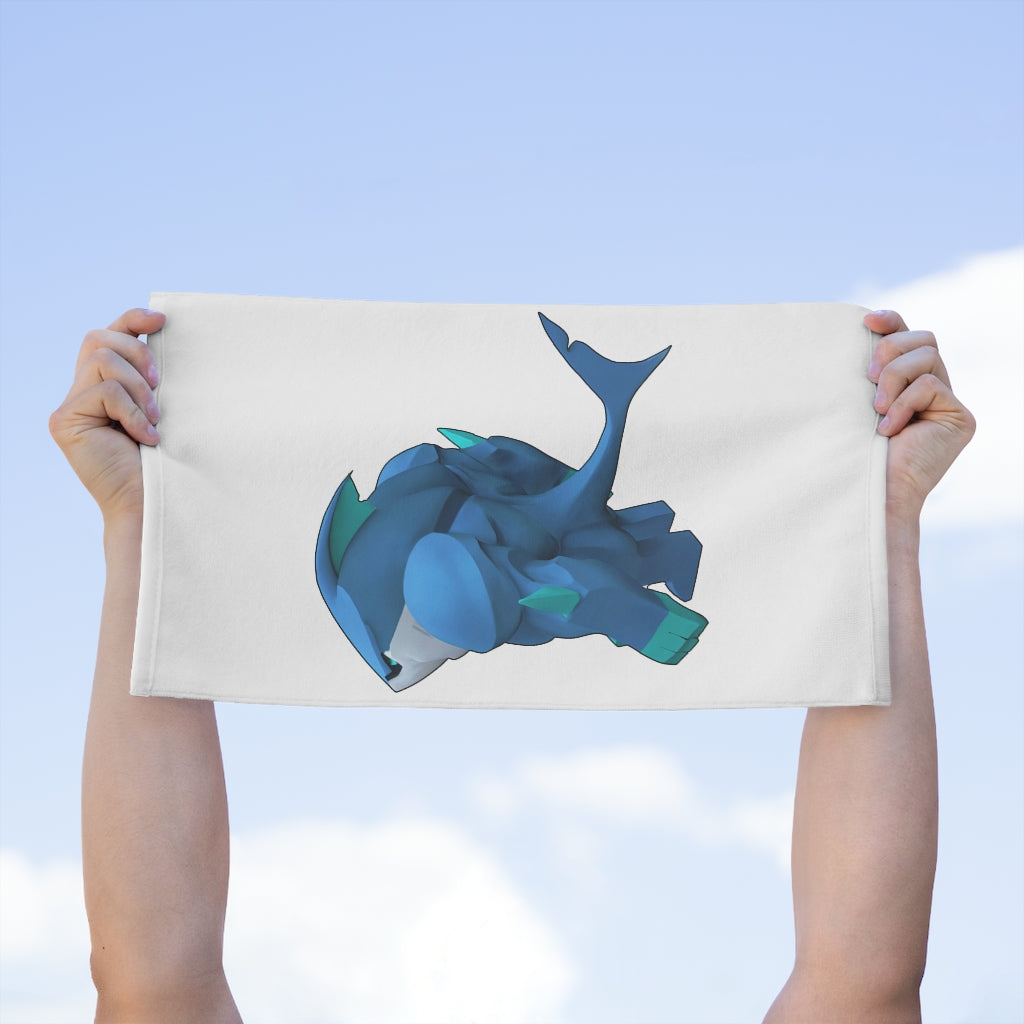 Ice Shark Rally Towel measuring 11x18 inches, featuring a soft polyester front and absorbent cotton backing, ideal for sports and events.