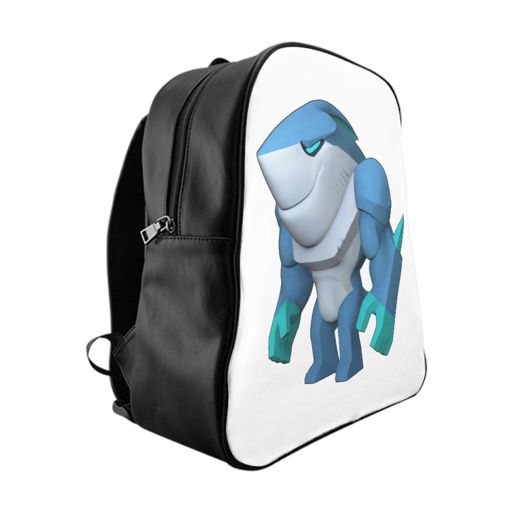 Ice Shark School Backpack featuring a stylish design with padded back and multiple pockets, made from durable PU leather.