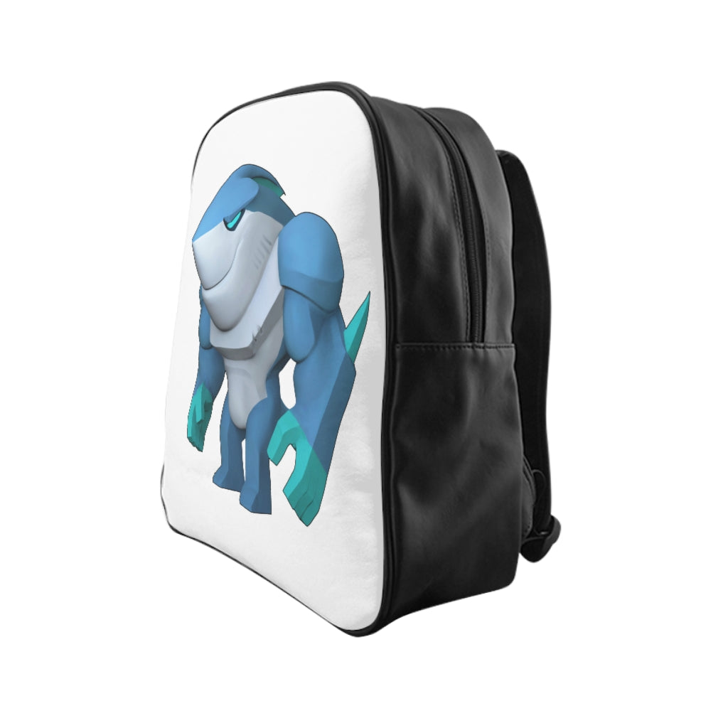 Ice Shark School Backpack featuring a stylish design with padded back and multiple pockets, made from durable PU leather.