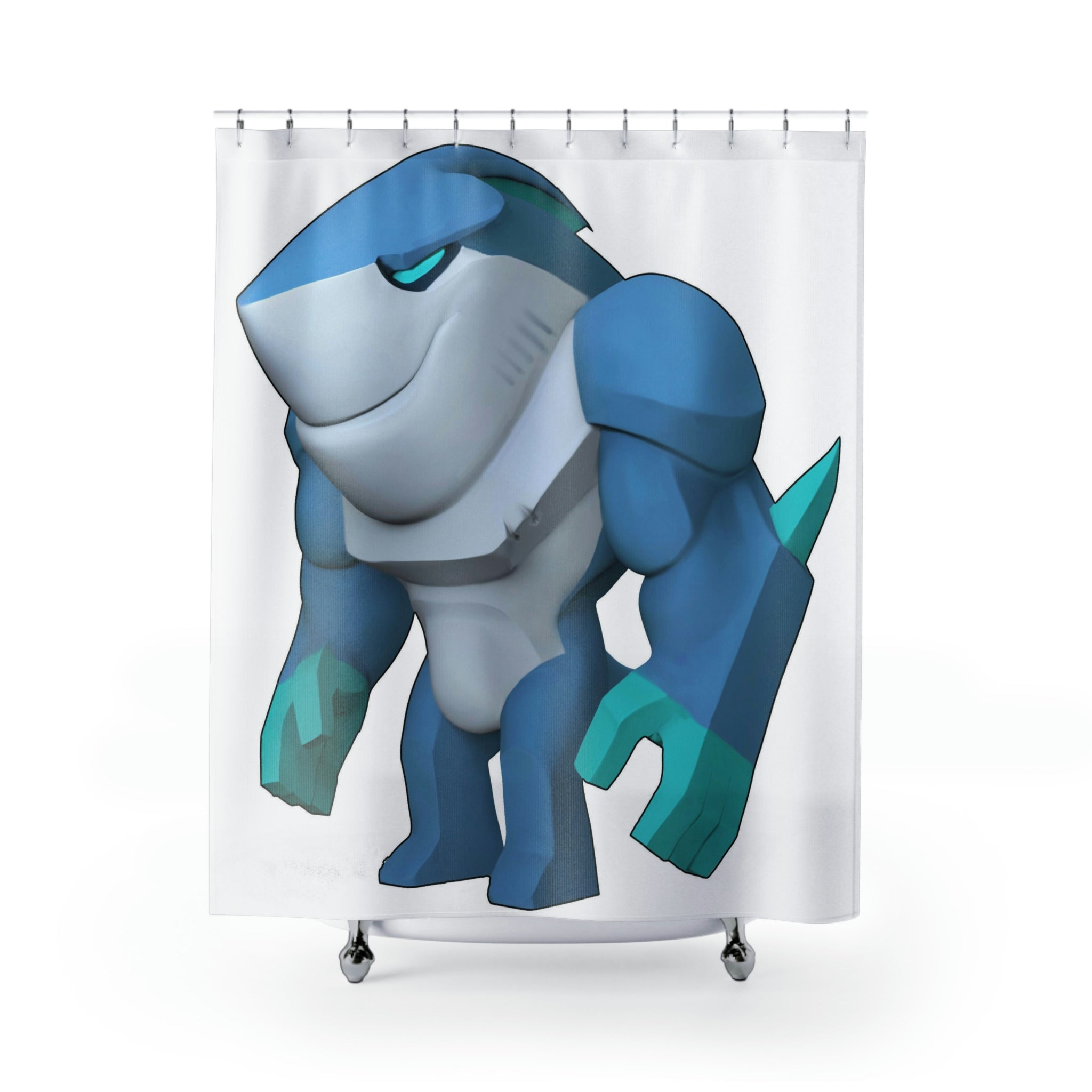 Ice Shark Shower Curtain featuring vibrant designs on durable polyester fabric, perfect for bathroom decor.