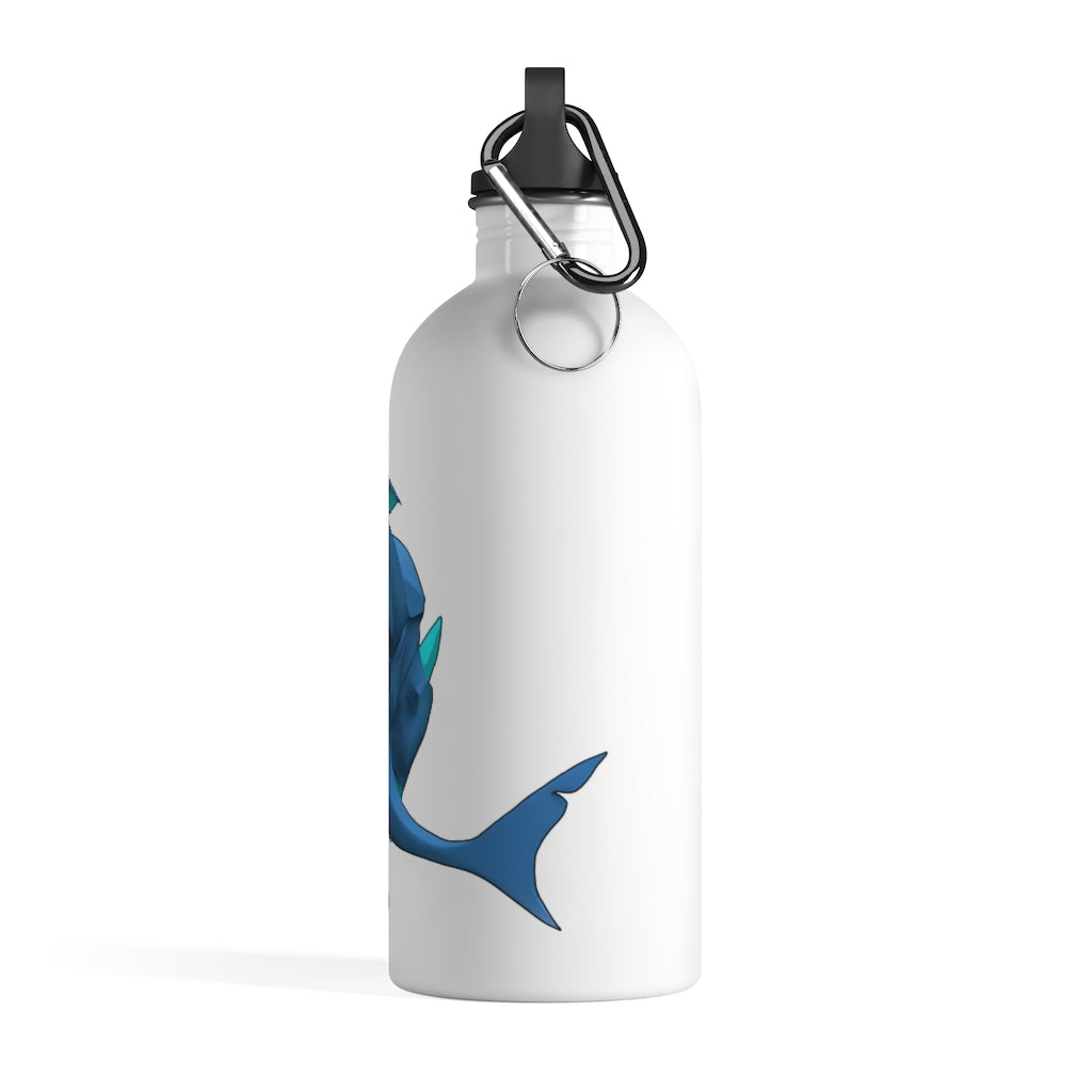 Ice Shark Stainless Steel Water Bottle with a plastic screw top and carabiner, showcasing its sleek design and practical features.