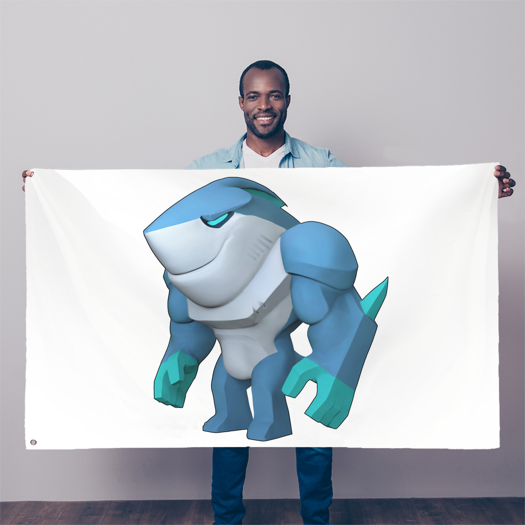 Ice Shark Sublimation Flag measuring 5FT x 3FT, featuring vibrant colors and double-stitched edges, ideal for indoor and outdoor display.