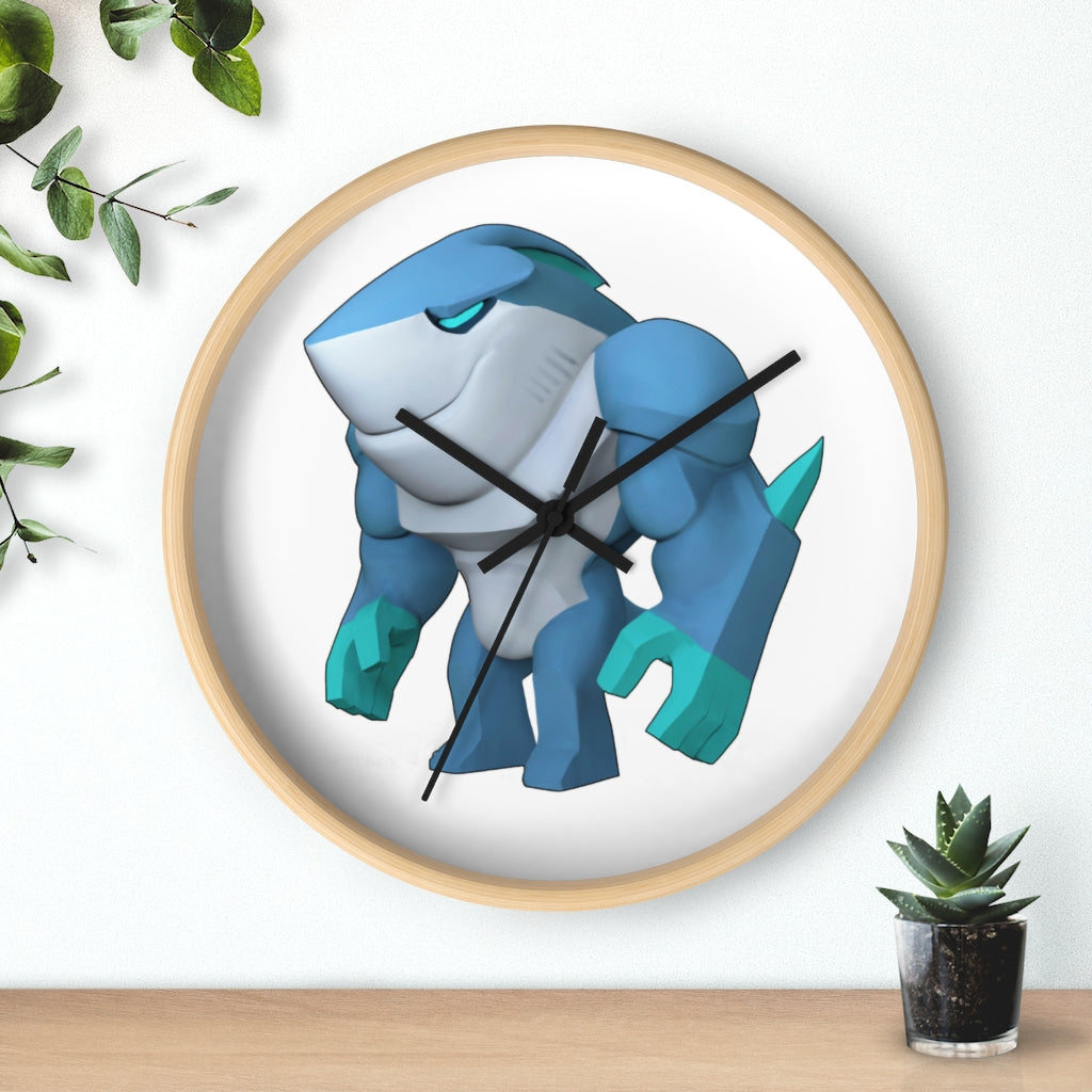 Ice Shark Wall Clock featuring a unique design with a wooden frame and plexiglass face, perfect for indoor use.