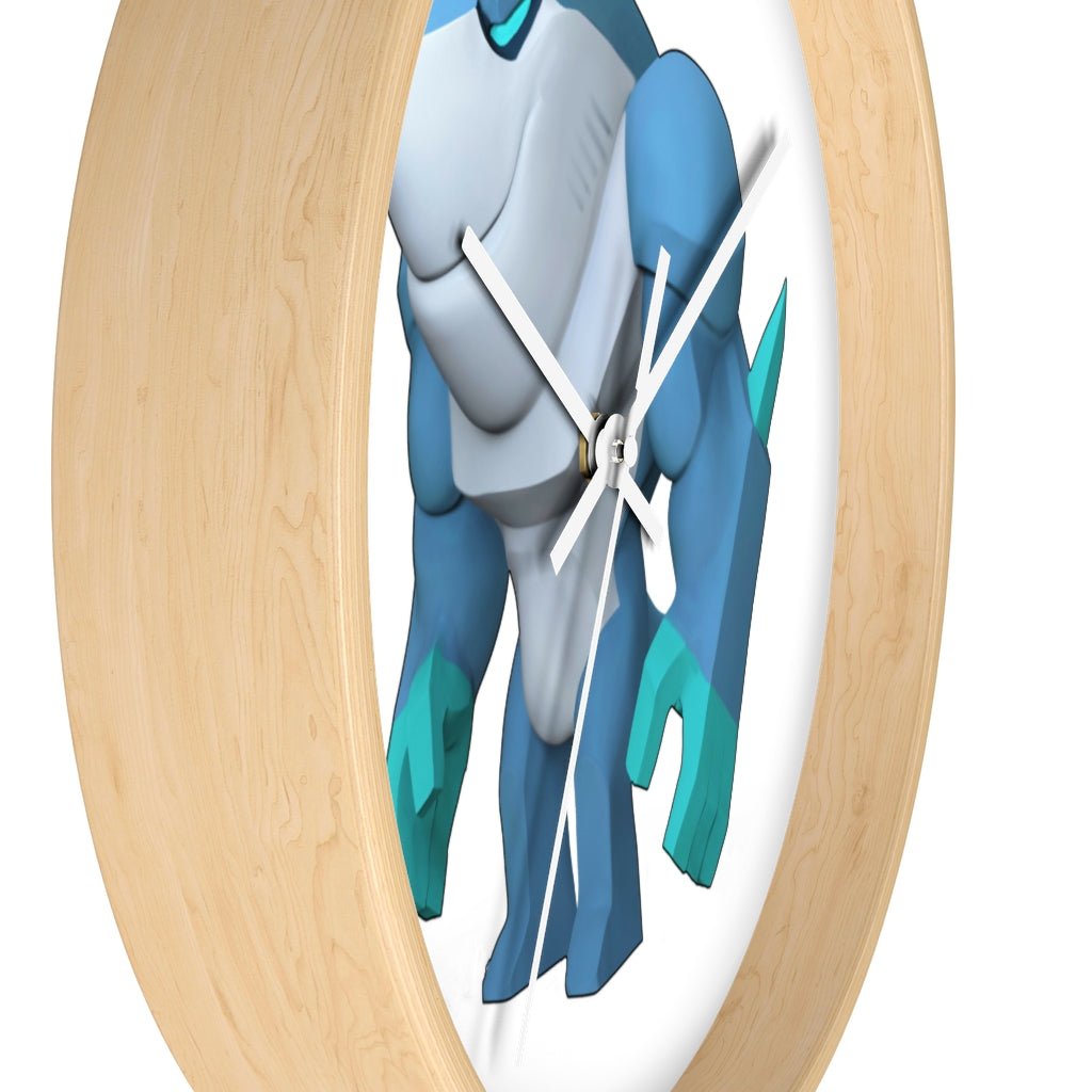 Ice Shark Wall Clock featuring a unique design with a wooden frame and plexiglass face, perfect for indoor use.