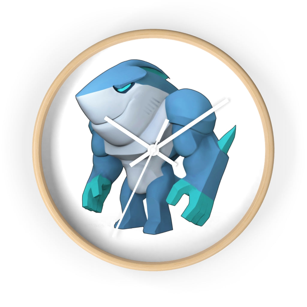 Ice Shark Wall Clock featuring a unique design with a wooden frame and plexiglass face, perfect for indoor use.