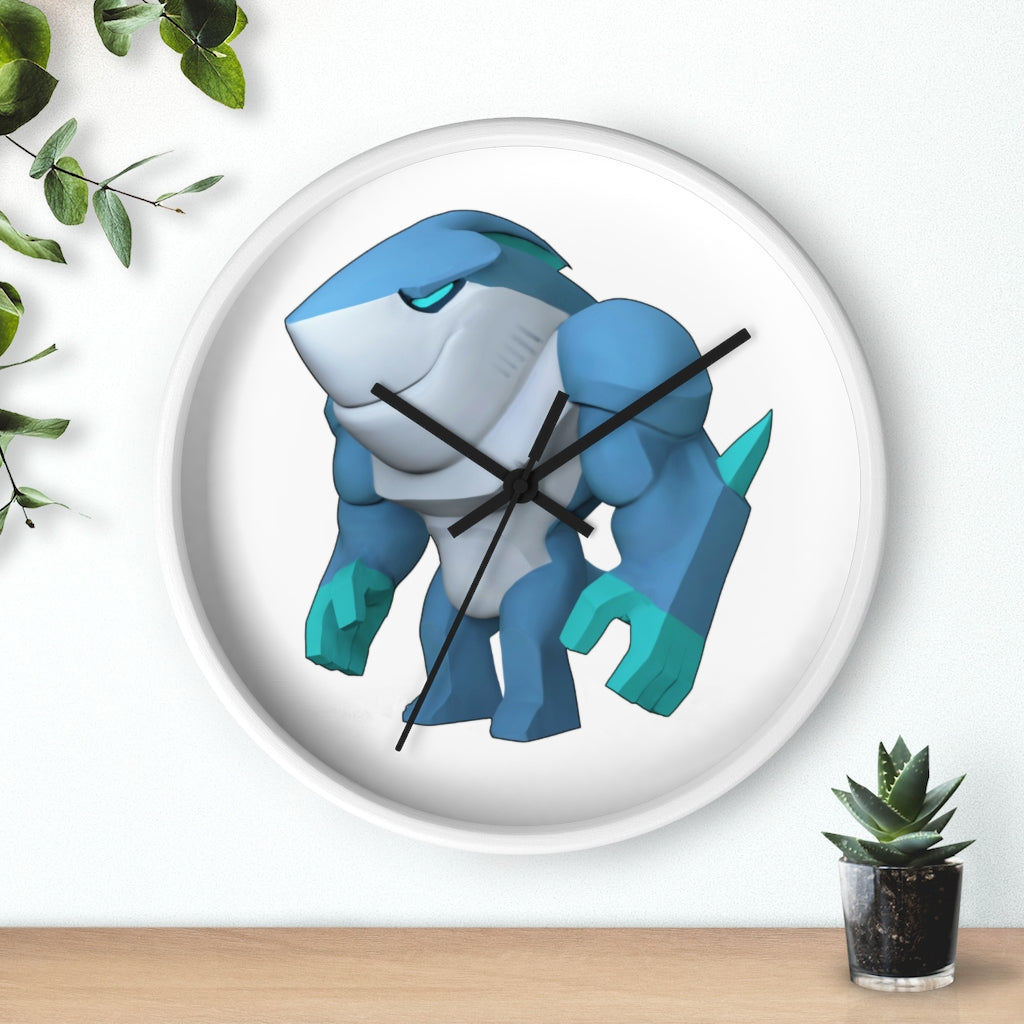 Ice Shark Wall Clock featuring a unique design with a wooden frame and plexiglass face, perfect for indoor use.