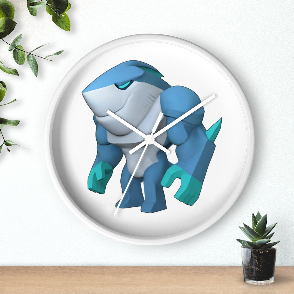 Ice Shark Wall Clock featuring a unique design with a wooden frame and plexiglass face, perfect for indoor use.