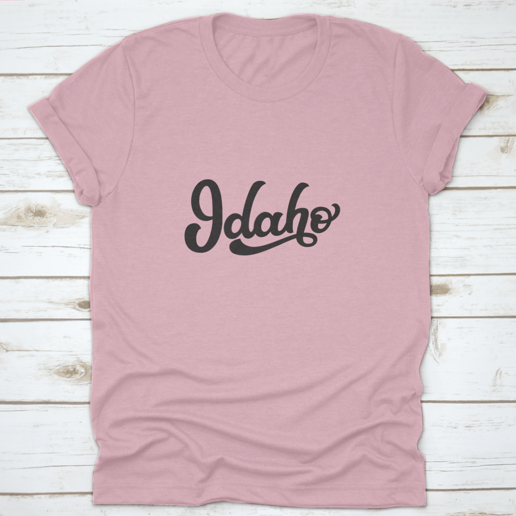 Idaho Hand Drawn US State Tee on a white background, showcasing its unique design and quality fabric.