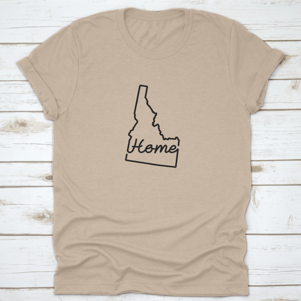 Idaho US State Outline Map shirt featuring a handwritten 'Home' design, showcasing the state's outline in a stylish and comfortable fit.