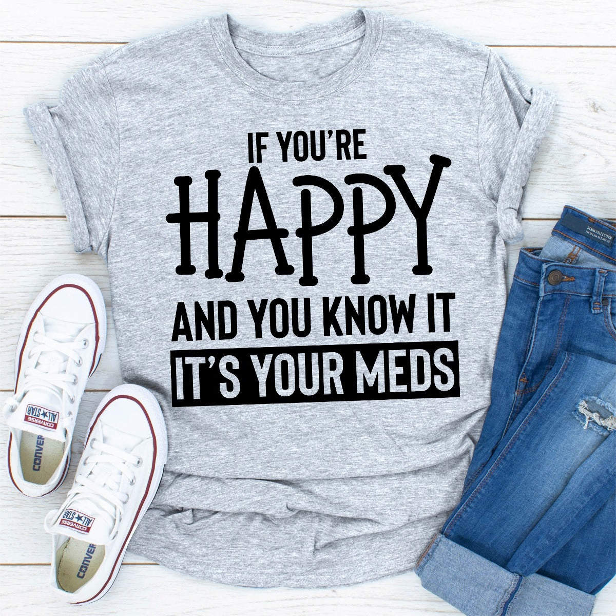 If You're Happy And You Know It T-Shirt made from soft ring-spun cotton, featuring double stitching for durability and a cheerful design.