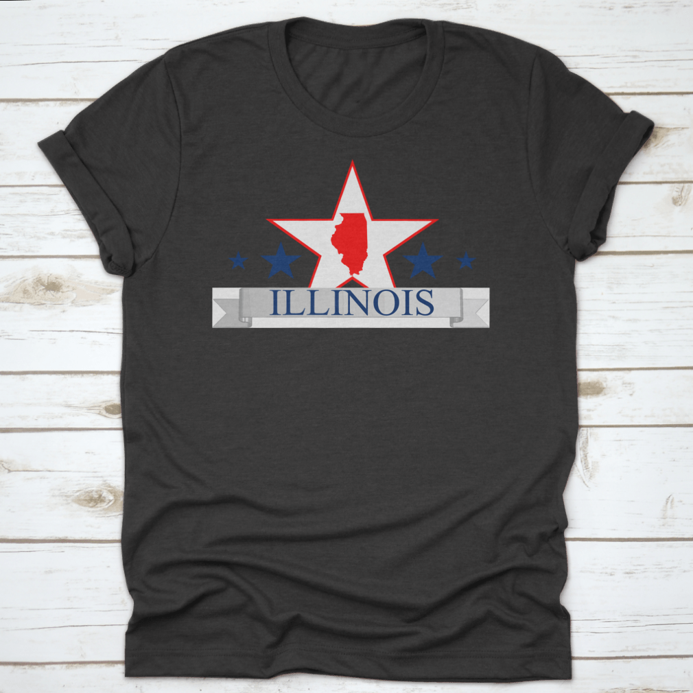 Illinois State Map design featuring a big star in vibrant red and blue colors, showcasing state pride.