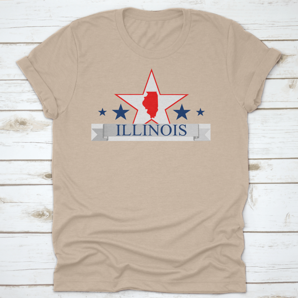 Illinois State Map design featuring a big star in vibrant red and blue colors, showcasing state pride.