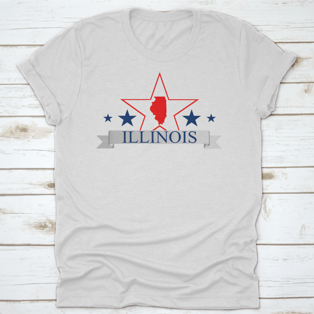 Illinois State Map design featuring a big star in vibrant red and blue colors, showcasing state pride.