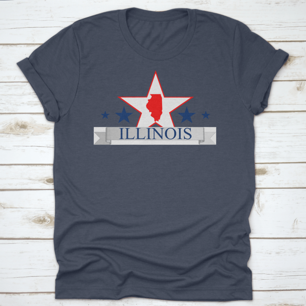 Illinois State Map design featuring a big star in vibrant red and blue colors, showcasing state pride.